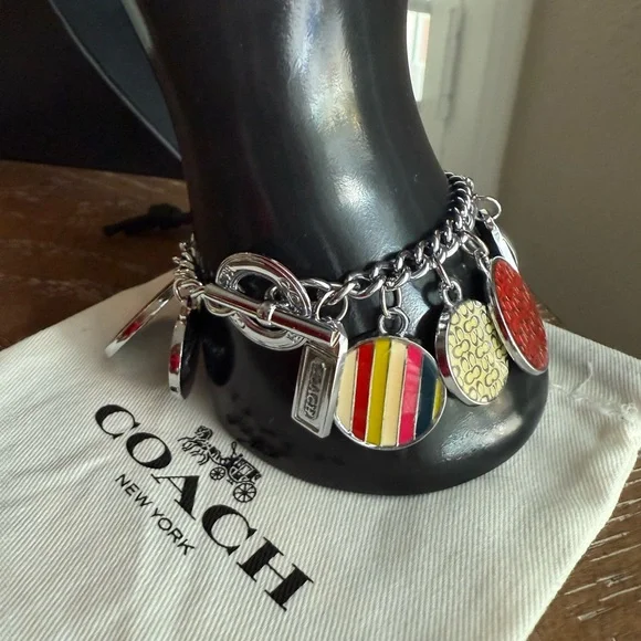 Coach Rare silver toned Gold&Red enamel Charm Bracelet NWOT w branded dust bag - Picture 3 of 9